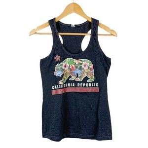 California Republic Tropical Print Bear Tank Top Size Medium